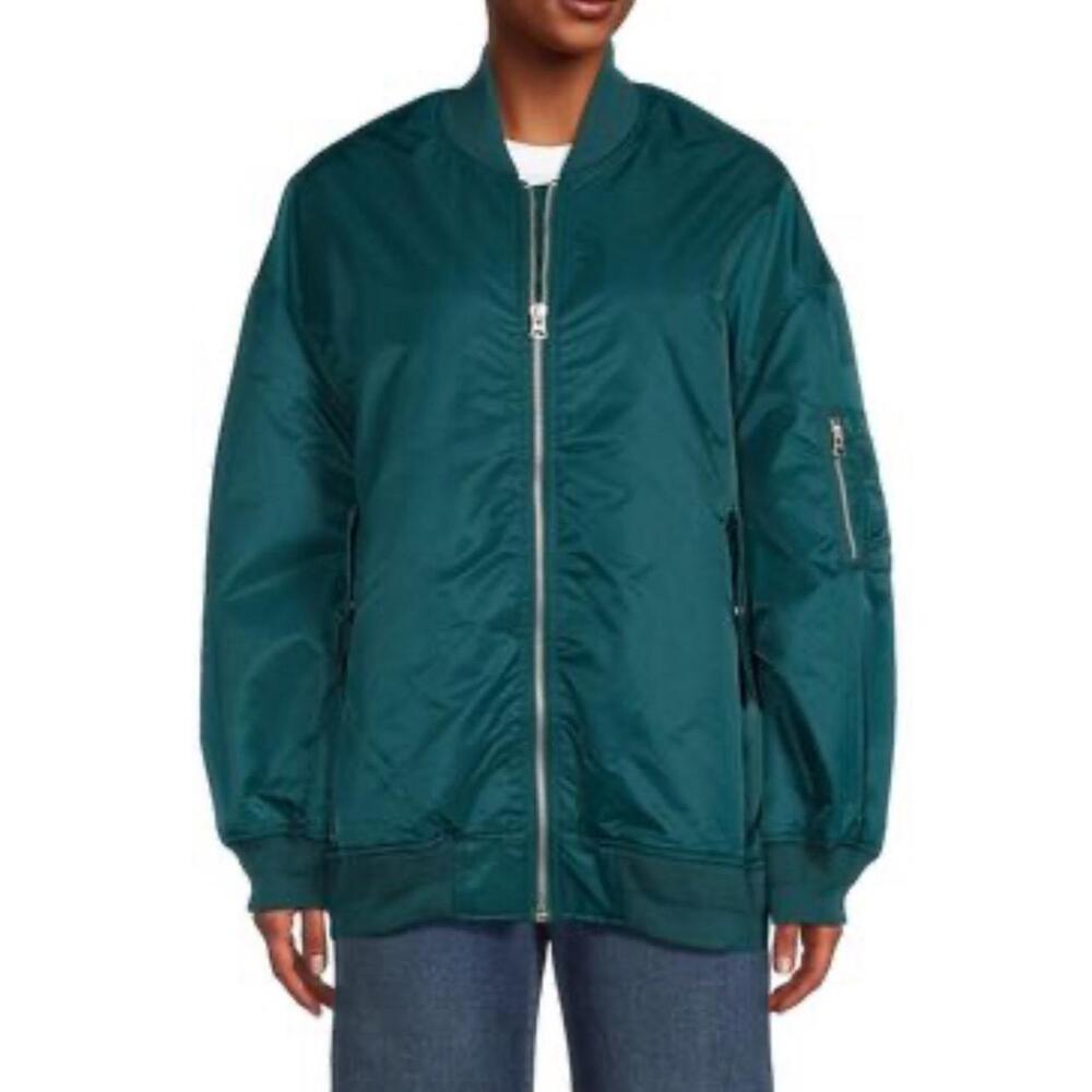 Hudson Womens Oversized Bomber Jacket Zippered XL HW-207F4 Teal NWT